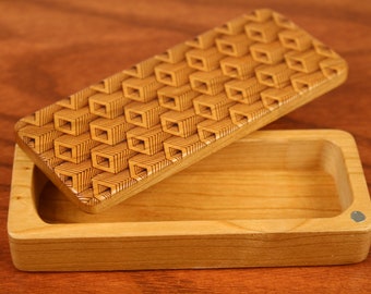 Stash Box Depth Pattern 5" x 2" x 1" Magnet Box with Lid Solid Cherry by Paul Szewc, Masterpiece Laser