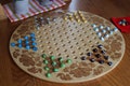 Chinese Checkers Game Board Flower Pattern Wooden Board Game with 16mm-5/8" designer Marbles, Laser Engraved, 18 5/8"x1/2" thick, Paul Szewc