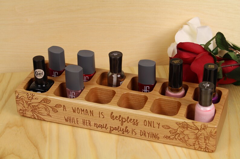Wooden Nail Polish Rack Makeup Organizer Solid Cherry Wood Etsy
