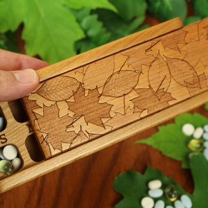 Wood Pill Organizer 7 Day Twice A Day, Leaves Pattern, Day & Night, Lacquer Finish, 7 Day Pill Box, Pill Case
