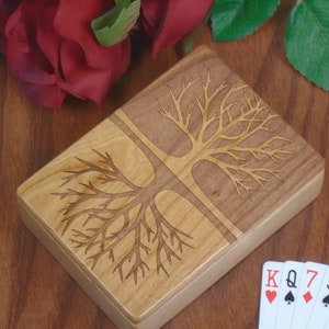 Wood Playing Card Holder, Tree of Life Engraved Wood Made From Solid Cherry by Paul Szewc image 6