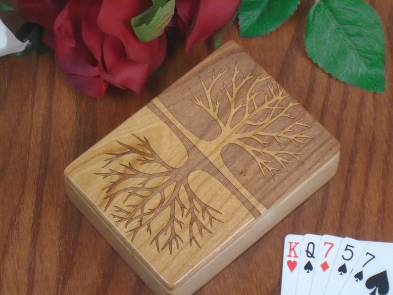 Wood Playing Card Holder, Tree of Life Engraved Wood Made From Solid Cherry by Paul Szewc image 6