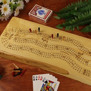 Unique Cribbage Board Live Edge In Ash, Board #4, 3 Player Cribbage Board, 3 Track Crib Board, Cribbage Board With Storage