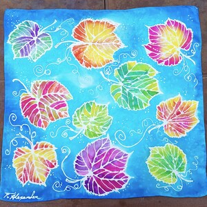 Hand-Dyed Silk Scarf 22x22&quot; - &quot;Grape Leaves&quot;