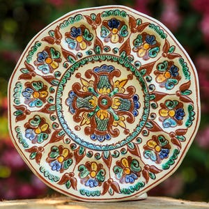 Egg Plate with Folk Painting, Hand Painted Ceramic Tray, Rustic Pottery for Holiday Table Decor, Ethnic Serving Dish, Boho Clay Plate Gift