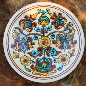 Wall  Ceramic Plate, Hand Painted Ukrainian Folk Art Ornament, Hutsul Pottery Wall Decor, Rustic Clay Plate, Ethnic Kitchen Gift