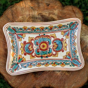 Colorful Ceramic Serving Plate, Kosiv Folk Pottery, Rectangular Ukrainian Tray, Bold Hand Painted Tableware, UNESCO Heritage Dish