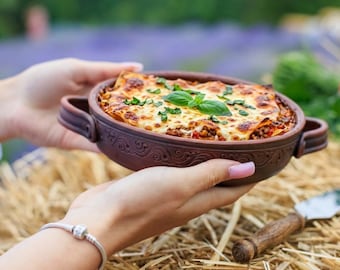 Handmade Terracotta Baking Dish with Handles, Clay Lasagna Pan, Rustic Ceramic Casserole Dish, Traditional Pottery Bakeware