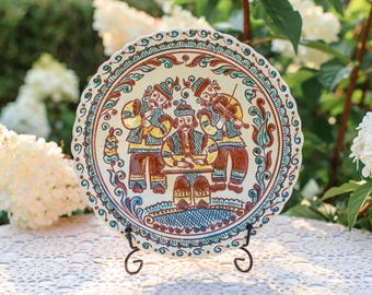Plato de pared de cerámica pintado a mano, arte popular ucraniano, regalo para la diáspora, cerámica de los Cárpatos (23 cm), regalos para músicos violinistas