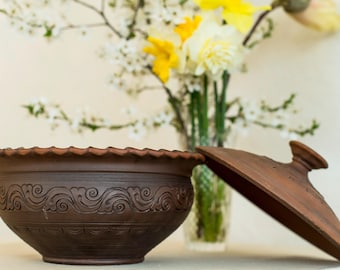 Handmade Pottery Casserole Dish With Lid, Ceramic Baking Dish, Oven Safe Clay Pot, Ukrainian Pottery,Rustic Kitchen Decor