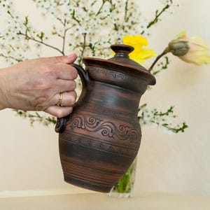Ceramic Pitcher 1.5L Handmade Pottery Jug Water Milk Wine Rustic Kitchen Decor Farmhouse Style Gift
