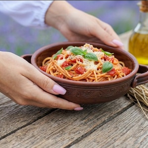Ceramic Serving Bowl - Handmade Terracotta Pasta & Salad Dish (22 cm)