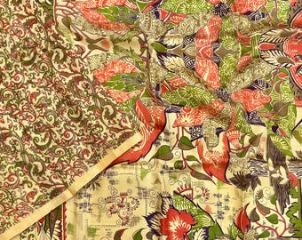 Indian Pure Silk Sari 6 Mtrs | Vintage Print Saree Fabric | Crafting, Sewing, Dress Making, Quilting Fabric