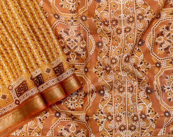 Vintage 100% Pure Silk Sari Fabric 5Yards | Indian Printed Saree For Crafting Quilting Sewing