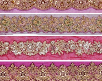 Embroidered Border Trim Zari Sequin Indian Lace for Saree, Lehenga, Dupatta, Sewing & DIY Crafts