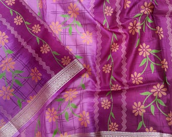 Pure Silk Saree Fabric 6 Meters | Vintage Printed Indian Silk Sari | Fabric for Crafting, Sewing, Dress Making, Quilting
