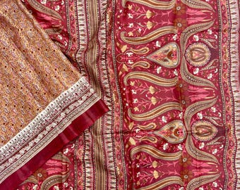 6 Yards Pure Silk Sari  | Vintage Indian Saree Fabric | Printed Crafting, Sewing, Dress Making, Quilting Fabric