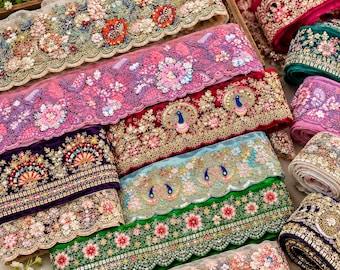 Embroidered Border Trim Lot, Indian Lace, Lehenga Trim, Craft & DIY Embellishment