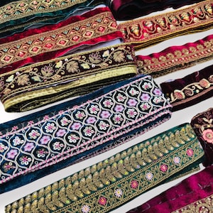 Vintage Stickerei Schnürsenkel Lot indische Saree Borten Lehenga Borte Kombistoff Meterware Bunte Zari Garne Rest Samt Stoff Projekt Journals