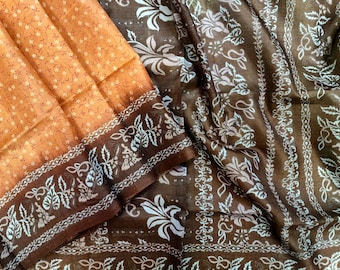 Pure Silk Saree Fabric 6 Meters | Vintage Printed Indian Silk Sari | Fabric for Crafting, Sewing, Dress Making, Quilting
