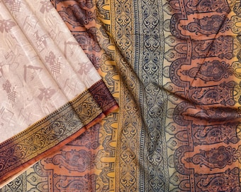 Vintage 100% Pure Silk Saree Fabric 5.5 Yards | Indian Printed Sari For Crafting Quilting Sewing