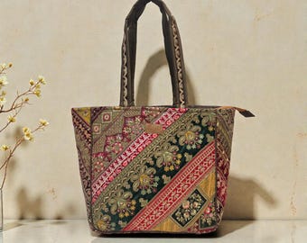 Ethnic Shoulder Tote Bag Embroidery Patchwork Boho Purse Top Handle Office Travel Shopping Bags