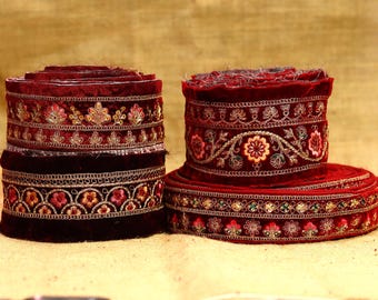 Vintage Sari Borders Embroidery Lace: Indian Saree Trim Designer Border, Lehenga Crafting
