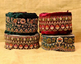Velvet Embroidery Lace Indian Trim Colorful Border For Crafting Dress Making Journal Project