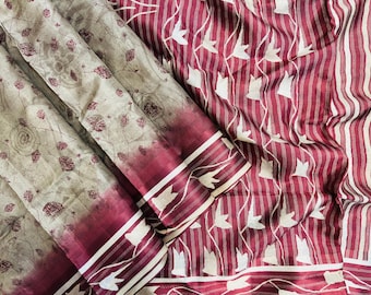 Vintage Pure Silk Saree Fabric 6 Meters | Printed Indian Silk Sari | Silk Fabric for Crafting, Sewing, Dress Making, Quilting