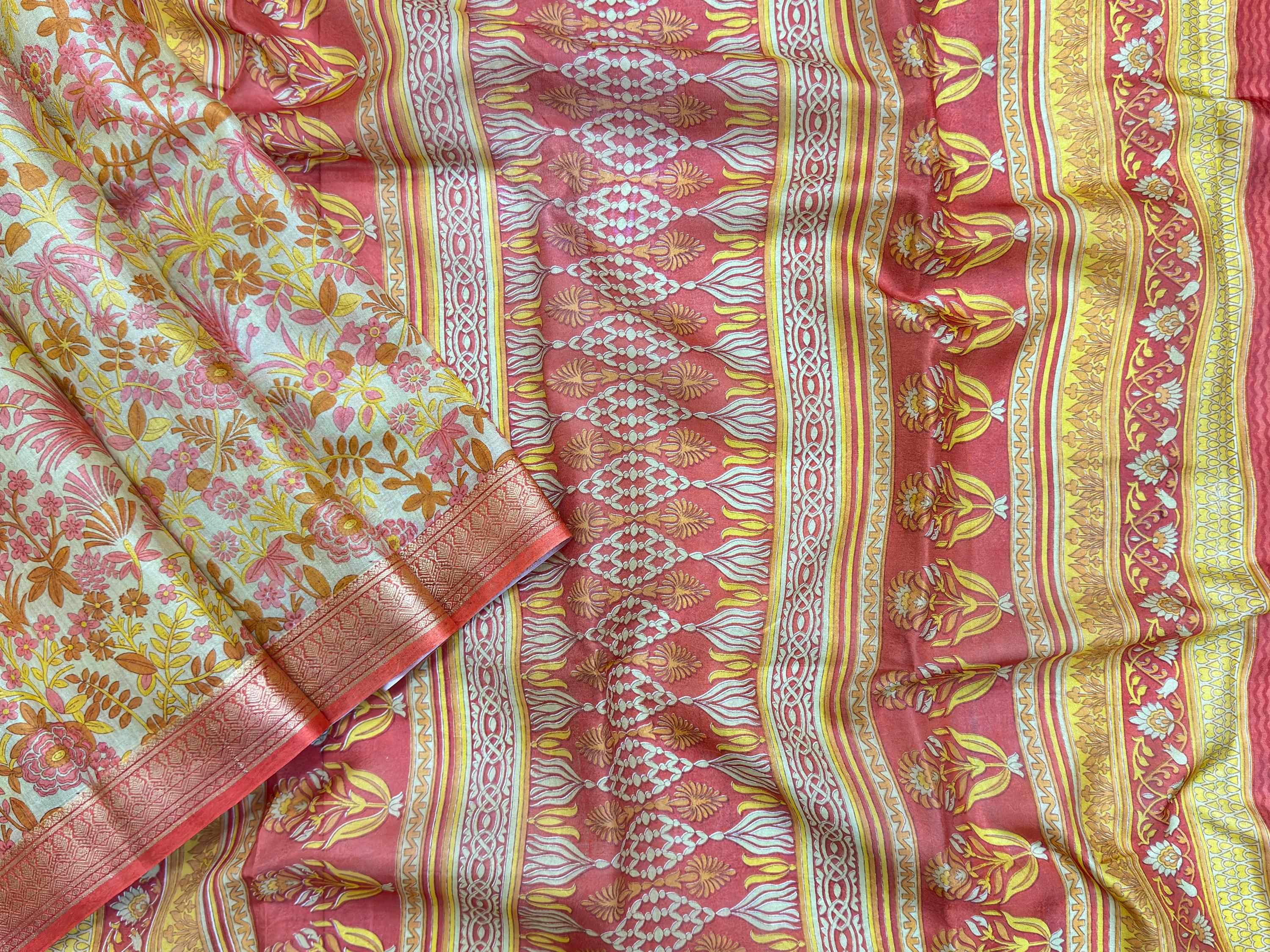 Yashika Dames bedrukte kunst zijden dames saree Kanjivaram sari met