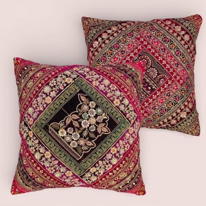 Bestickter Patchwork Kissenbezug: Indischer Handgemachter Kissenbezug