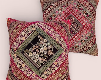 Embroidered Patchwork Cushion Cover: Indian Handmade Pillow Case