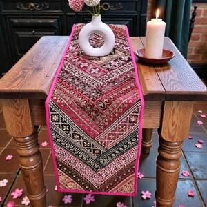 Embroidery Table Runner, Colorful Patchwork Tapestry Velvet Lace, Indian Tapestry