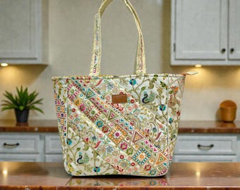 Ethnic Shoulder Tote Bag Embroidery White Boho Purse Top Handle Office Travel Shopping Bags