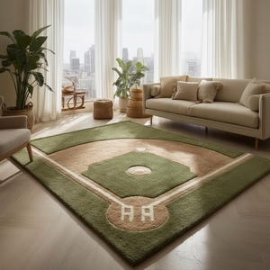 Handmade Baseball Field Rug: Tufted Sports Carpet, Game Room Decor