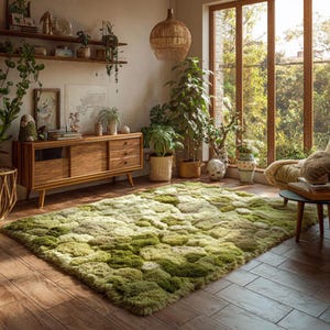 Handmade Moss Tufted Wool Rug: 3D Naturecore Forest Floor Carpet