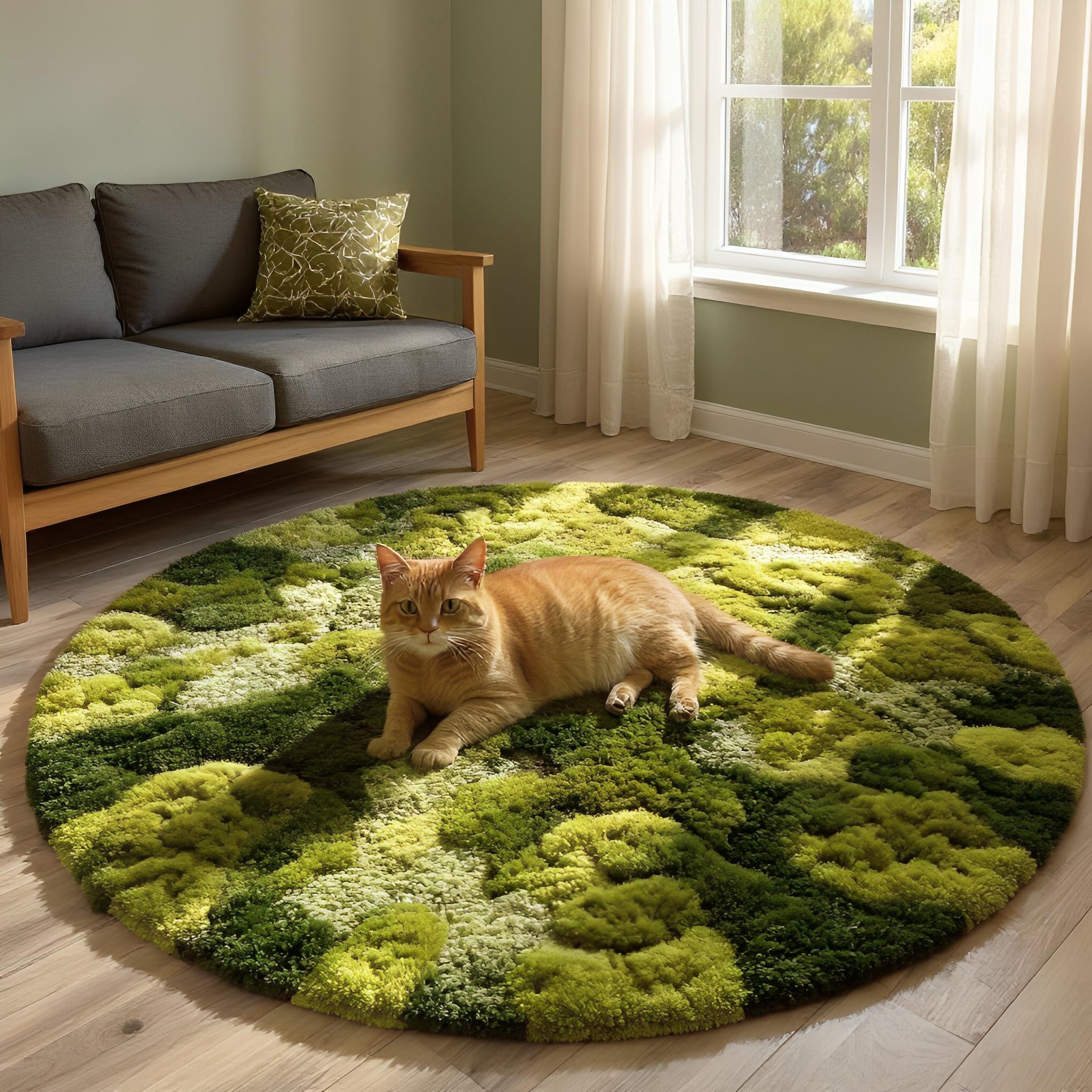 Round Moss Rug | Handmade Tufted Carpet | Green Nature Inspired Area ...