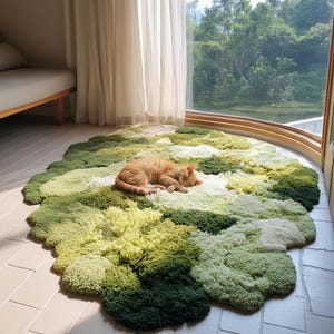 Handmade Moss Rug: Green Tufted Carpet, Zen Home Decor