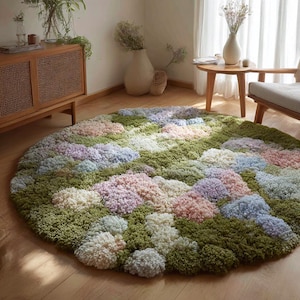 Moss Flower Tufted Rug: Plush Botanical Green Carpet
