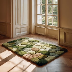 3D Moss Tufted Rug: Handmade Green Forest Carpet