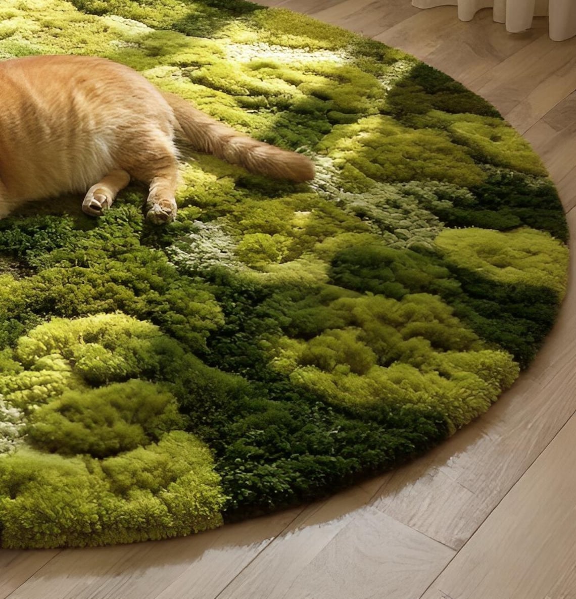 Round Moss Rug | Handmade Tufted Carpet | Green Nature Inspired Area ...