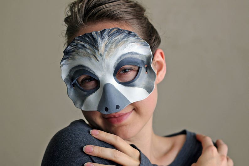 Masquerade Mask Adult Sloth Costume Halloween Animal Costume Mask Ready to ship Leather Sloth Mask Cute Sloth Mask