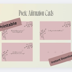 Carte di affermazioni poetiche in formato PDF / Mazzo digitale stampabile / Suggerimenti minimalisti per l'amore per se stessi e la guarigione / Archivio morbido / Colori neutri