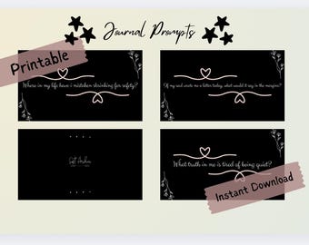 75 Journal Prompt Cards: Mindful Reflection, Printable PNG & PDF (Business Card Size Digital Download)