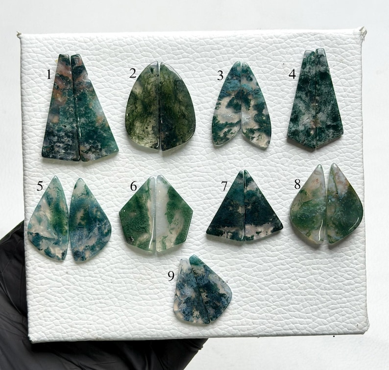 Natural Moss Agate Unique Shape Cabochon Pair | Top Quality Green ...
