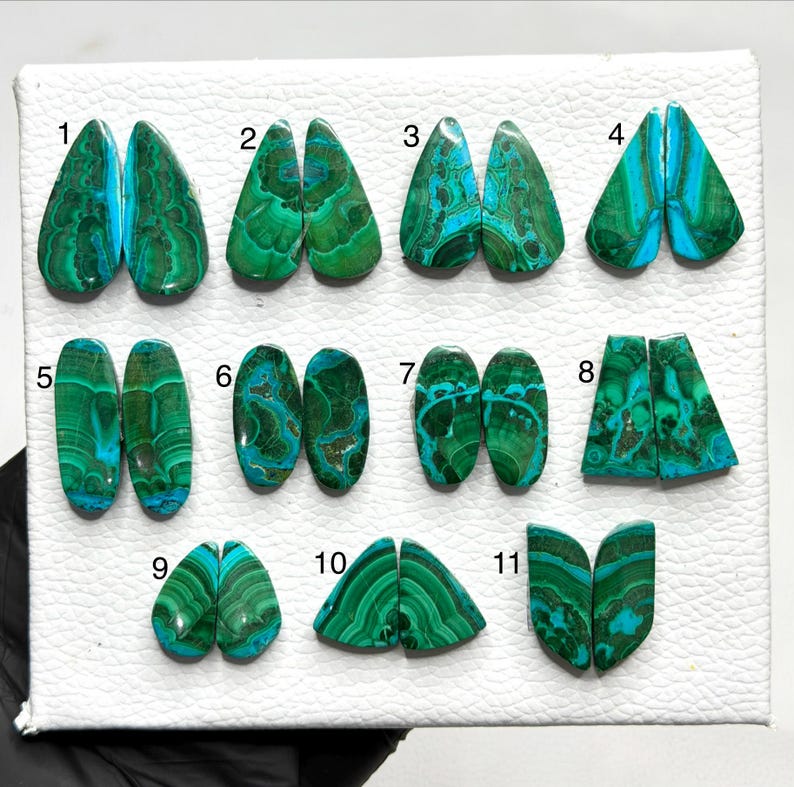Natural Chrysocolla Malachite Pair | Blue Green Cabochon Gemstones ...