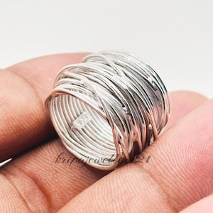 Chunky 925 Sterling Silver Wire Rings For Woman Wide Band Ring Statement Wire Wrap Ring Dainty Ring Wraparound Ring Handmade Woman Jewellery