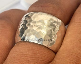 Gehämmerter Sterling Silber Kuppel Ring - breites Band Boho Schmuck
