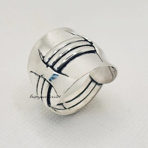 Silver long Statement Ring 925 Sterling Silver Ring Chunky Cigar Cuff Ring Gift For Woman Full Finger Ring Modernist Ring Handmade Jewellery