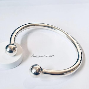 Sterling Silver Open Cuff Bangle | Minimalist Ball-End Bracelet | Unisex Adjustable Silver Bangle | Handmade Modern Jewelry Gift